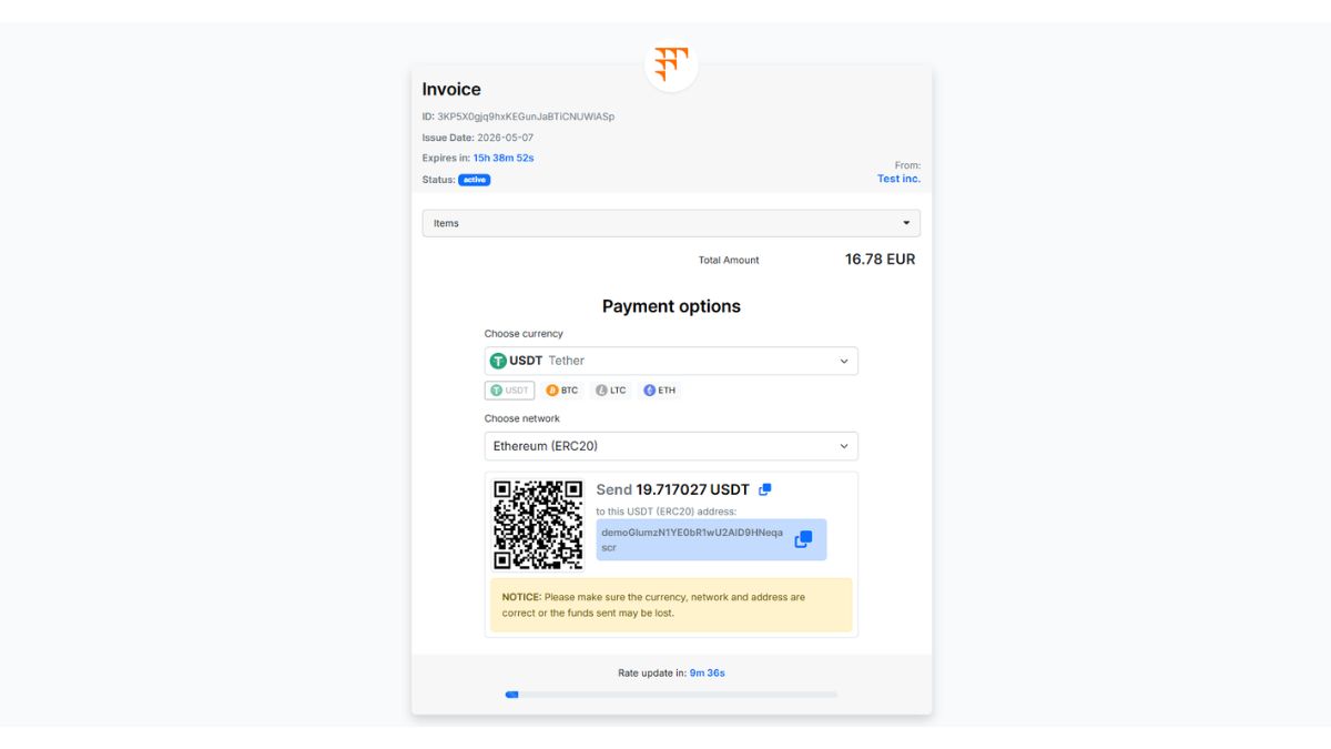 Crypto payment link info template