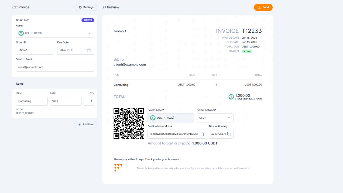 How to create crypto invoice