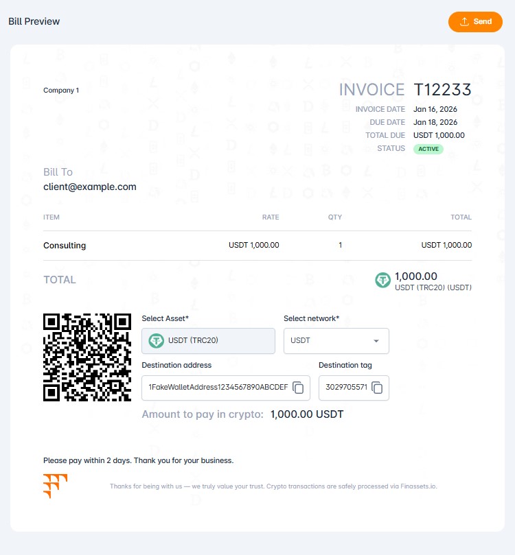 Crypto invoice template